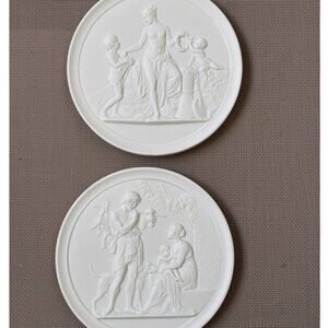 Royal Copenhagen Thorvaldsen Bisque Plate "Childhood and Spring" "Autumn"